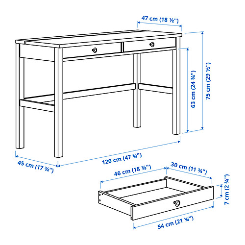 HEMNES skrifborð með tveimur skúffum