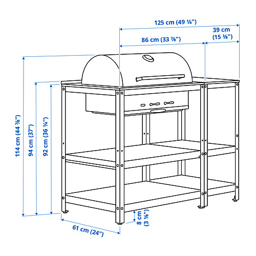 GRILLSKÄR charcoal barbecue w kitchen island