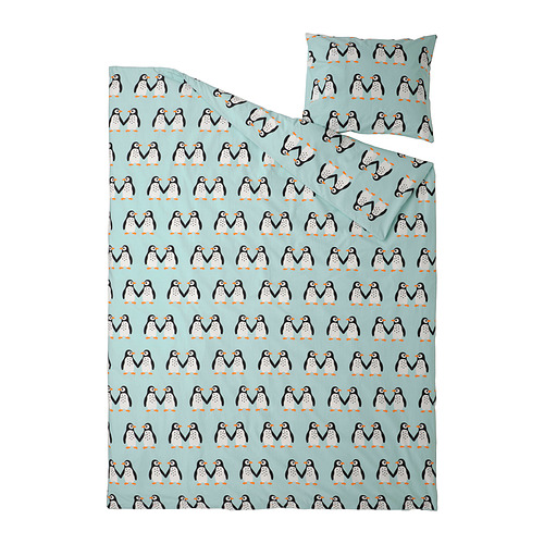 BLÅVINGAD, duvet cover and pillowcase