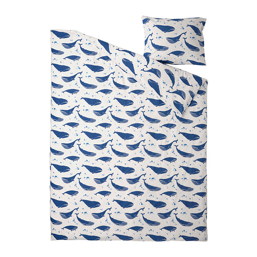 BLÅVINGAD, duvet cover and pillowcase