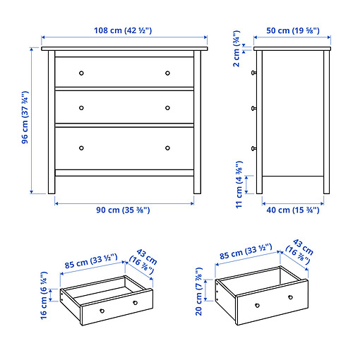 HEMNES kommóða, þrjár skúffur