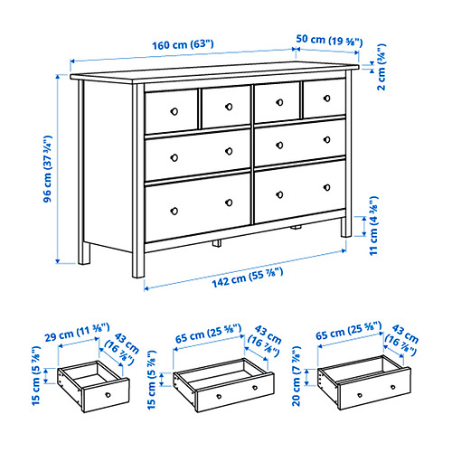 HEMNES kommóða, átta skúffur