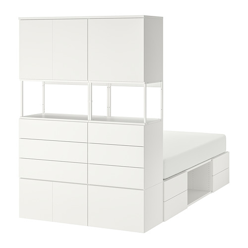 PLATSA, bed frame with 6 doors+12 drawers