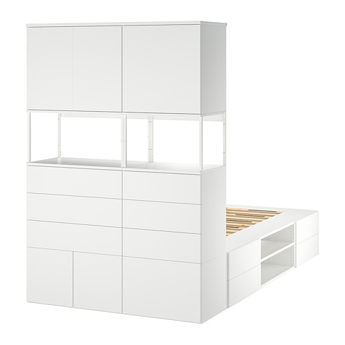 PLATSA, bed frame with 6 doors+12 drawers