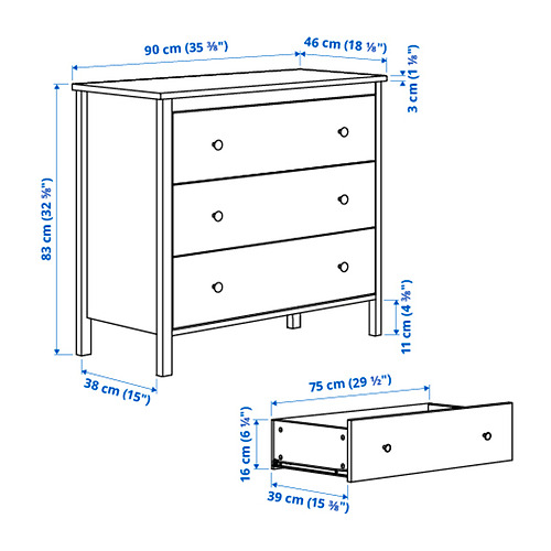 KOPPANG kommóða, þrjár skúffur