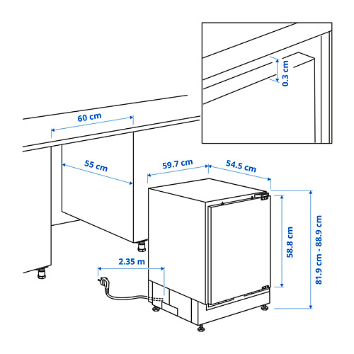 HUTTRA under counter fridge w frzr com