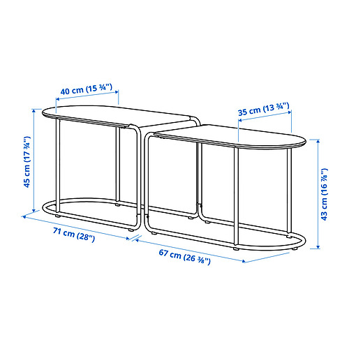 GRYTSHOLM innskotsborð, 2 í setti