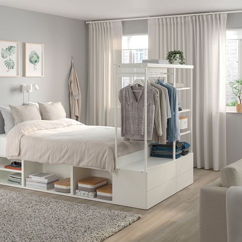 PLATSA, bed frame with 4 drawers