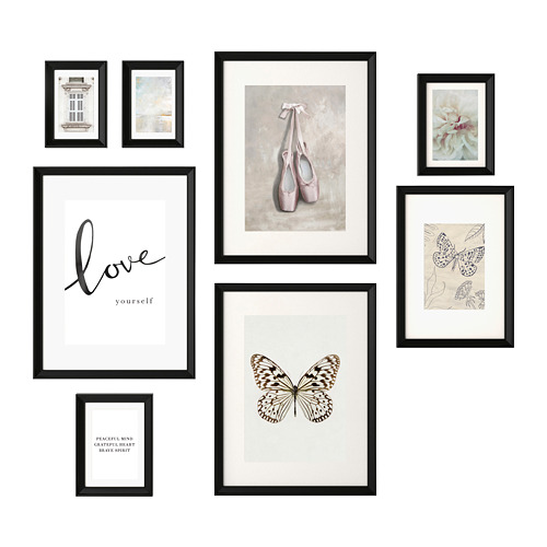 KNOPPÄNG, frame with poster, set of 8