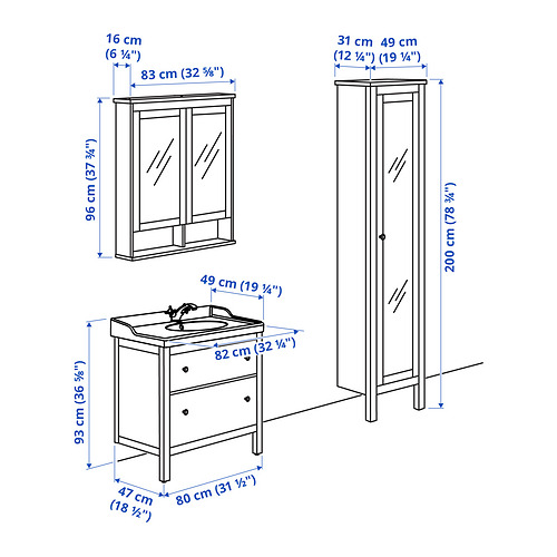 HEMNES/RÄTTVIKEN bathroom furniture, set of 5