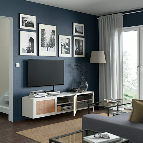 BESTÅ, sjónvarpsbekkur með hurðum