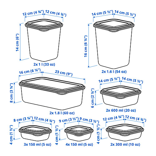 PRUTA food container with lid, set of 17