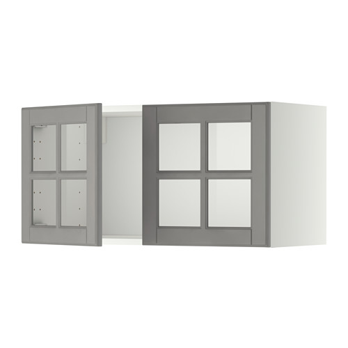 METOD, wall cabinet with 2 glass doors
