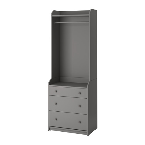 HAUGA, open wardrobe with 3 drawers