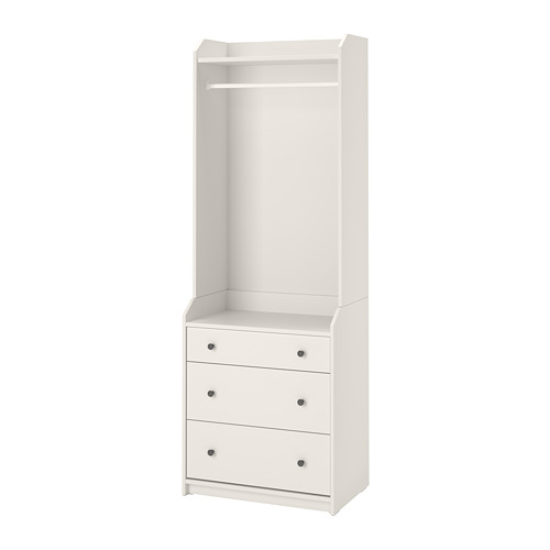 HAUGA, open wardrobe with 3 drawers