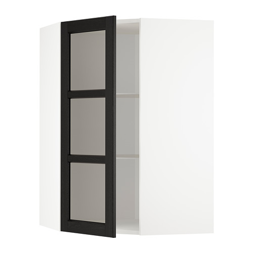 METOD corner wall cab w shelves/glass dr