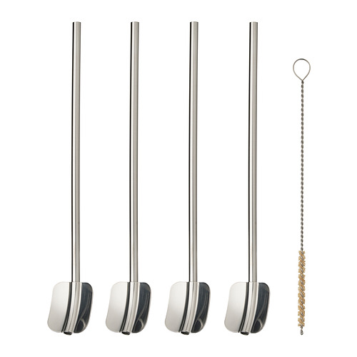 LUFTTÄT 5-pc drink strw/spoon set w clng br