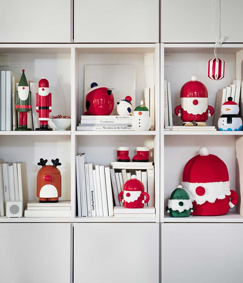 An IVAR shelving unit displaying VINTERFINT collectable ceramic decorations by designer Marta Krupińska.