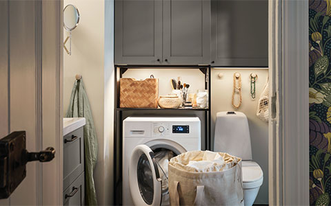 Bathroom laundry space that’s  practical and peaceful 